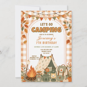 Convites Laranja Vamos Fazer Acampamento Aniversário Aventu