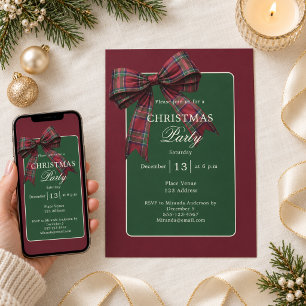 Convites Laranja Verde Xadrez Tartan Laço Festa de Natal