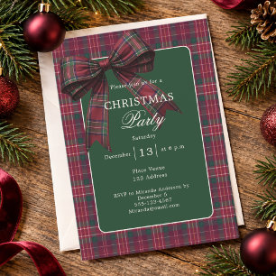 Convites Laranja Verde Xadrez Tartan Laço Festa de Natal