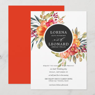 Convites Laranja wedding pintada da grinalda do monograma