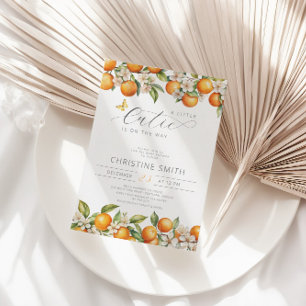 Convites Laranjas - Pequena Cutie Está No Caminho Do Chá de