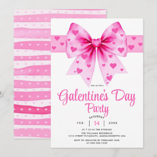 Convites Large pink bow and hearts Galentine's Day party   