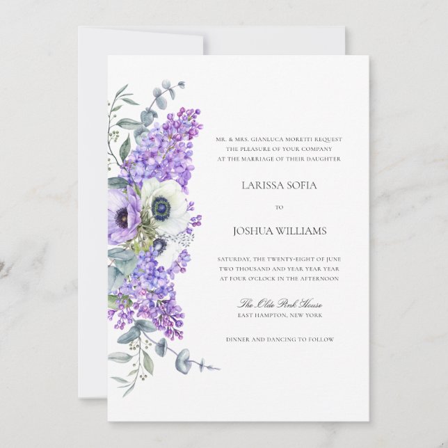 Convites Larissa Elegante Floral Roxo Vestido de Noiva Tudo (Frente)