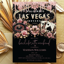 Convites Las Vegas Bachelorette Luxury Preto Rosa Dourado