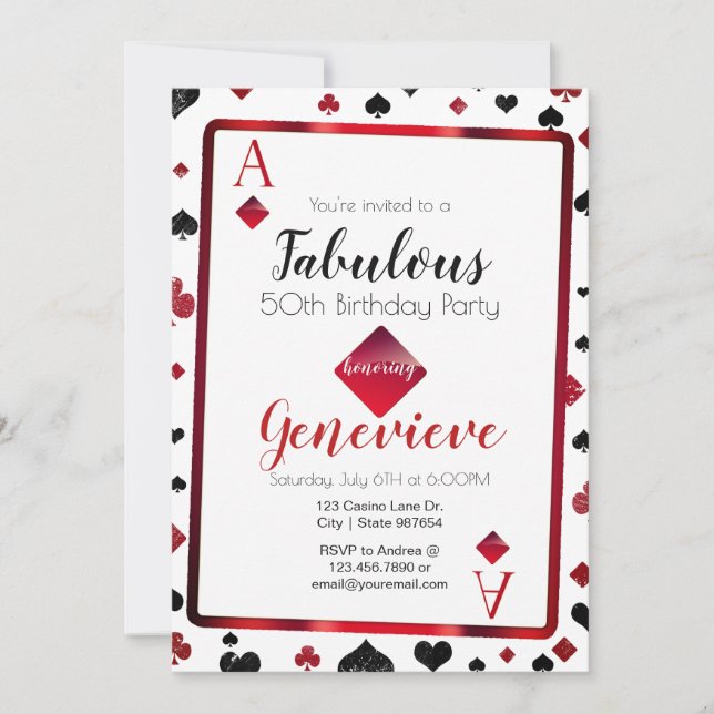 Convites Las Vegas Casino 50 e Fabuloso aniversário (Frente)