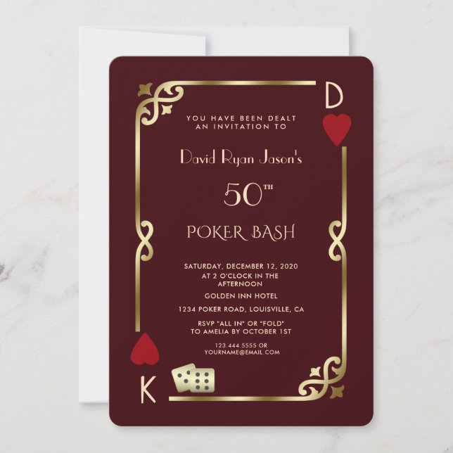 Convites Las Vegas Casino Deep Burgundy Gatsby Man Birthday (Frente)