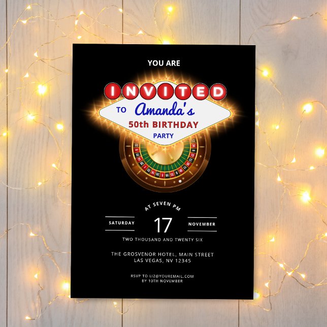 Convites Las Vegas Casino Night Black Birthday Party (Las Vegas Casino Themed Birthday Party Invitation)