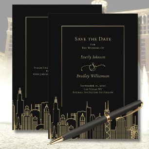 Convites Las Vegas Elegante Ouro Preto Classy Save the Date