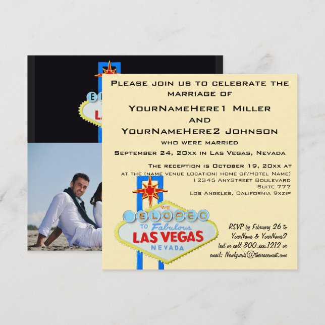 Convites Las Vegas Eloped que Wedding a foto (Frente/Verso)