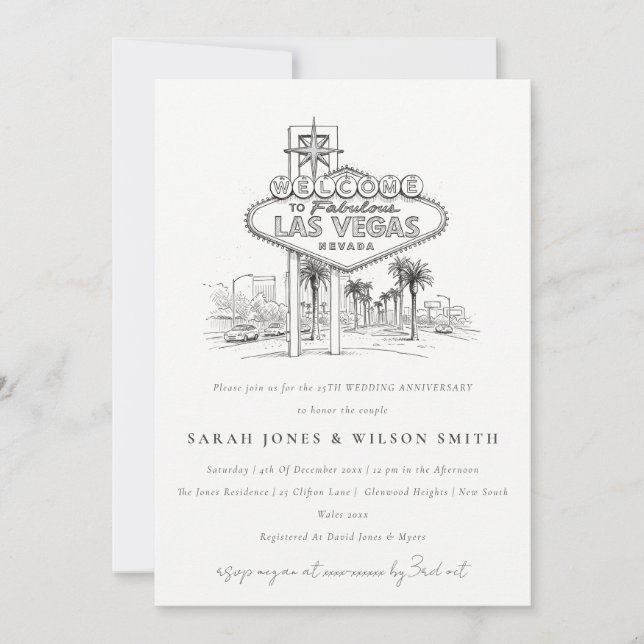 Convites Las Vegas Nevada Esboço Casamento Aniversário (Frente)