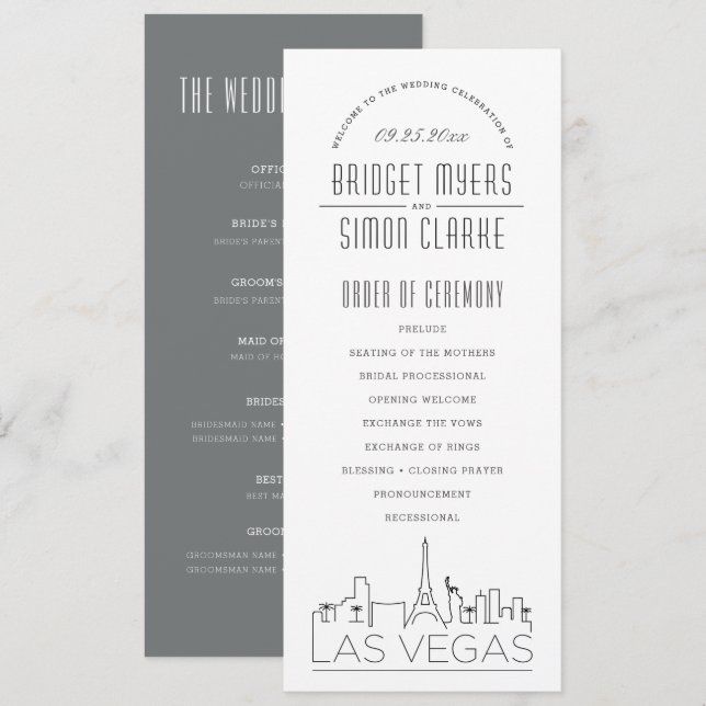 Convites Las Vegas | Programa Modern Deco Wedding (Frente/Verso)