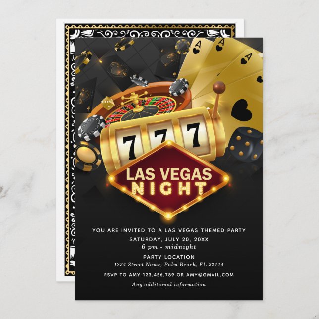 Convites Las Vegas Themed Party Black Dourado (Frente/Verso)