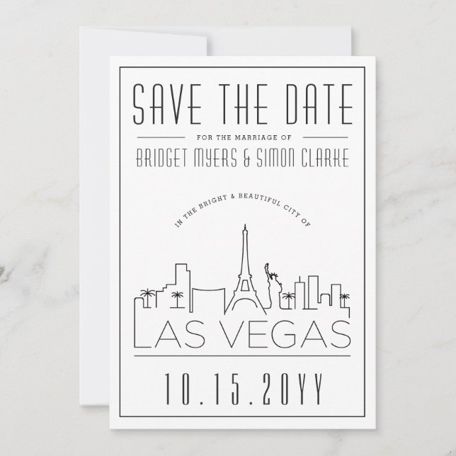 Convites Las Vegas Wedding | Skyline Estilizado Salvar a Da (Frente)