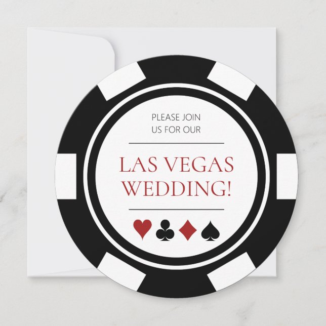 Convites Las Vegas Weding Poker Chip Black White (Frente)