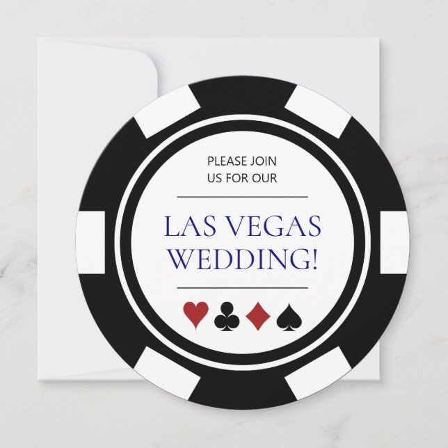 Convites Las Vegas Weding Poker Chip Blue White (Frente)