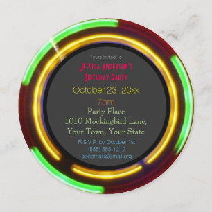 Convites Laser Neon Luz de Aniversário