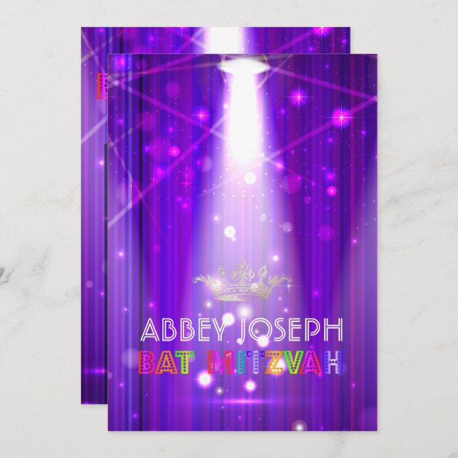 Convites Laser PixDezines / Luz Neon Bat Mitzvah (Frente/Verso)