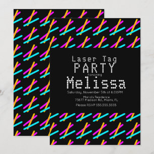 Convites Laser Tag Neon Luz de Neon no Escuro Festa Garota