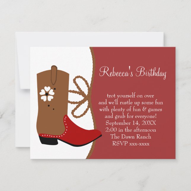 Convites Lasso Cowgirl Birthday (Frente)