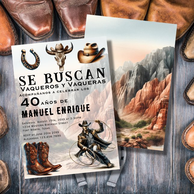 Convites Lasso Vaquero - aniversário de 40 anos do cowboy o (Criador carregado)