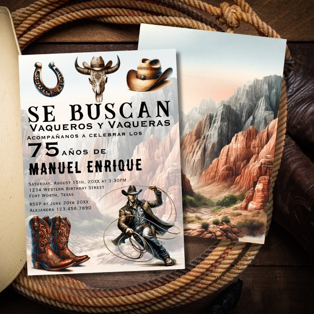 Convites Lasso Vaquero, cowboy ocidental espanhol 75º anive (Criador carregado)