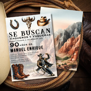 Convites Lasso Vaquero Espanhol Ocidental Cowboy 90º Aniver