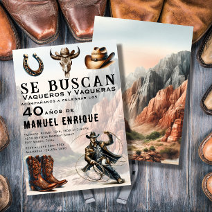 Convites Lasso Vaquero Espanhol Western Cowboy 40º Aniversá