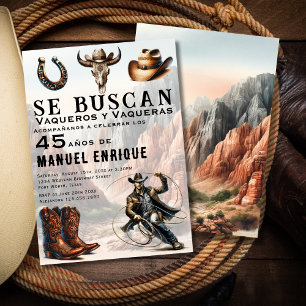 Convites Lasso Vaquero Espanhol Western Cowboy 45º Aniversá
