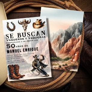 Convites Lasso Vaquero Espanhol Western Cowboy 50º Aniversá