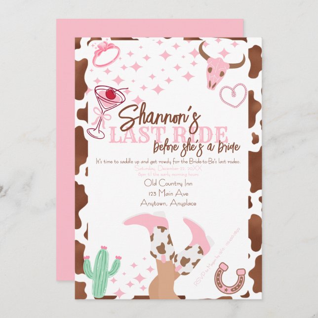 Convites Last Ride Bachelorette Party (Frente/Verso)