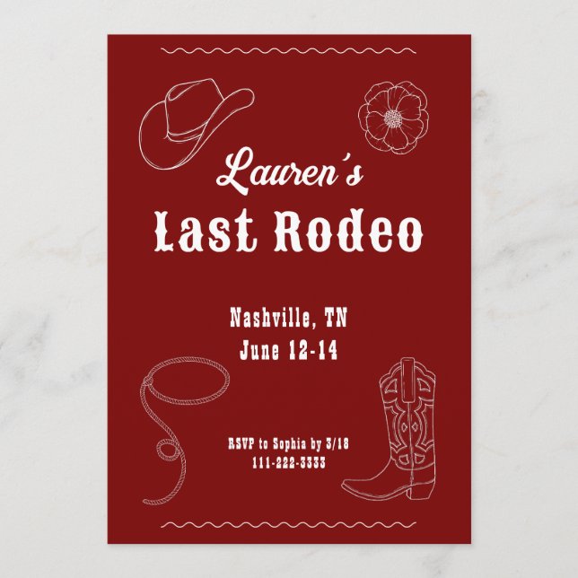 Convites Last Rodeo Cowgirl Western Bachelorette Invitation (Frente)