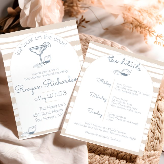 Convites Last Toast on the Coast Beach Bachelorette Weekend (Last toast on the coast cute bachelorette party weekend girls trip invitation tan nautical beach sea)