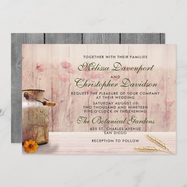 Convites Lata de leite russa com Casamento de Trigo e Flore (Frente/Verso)