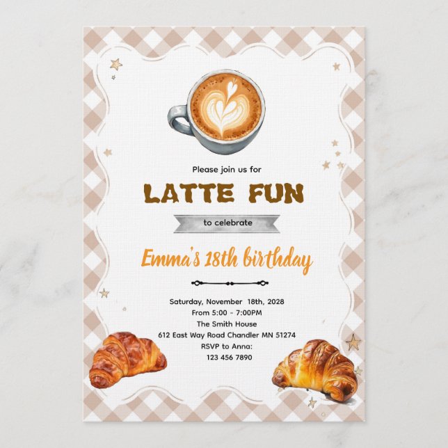 Convites Latte Birthday Brunch party Invitation  (Frente)