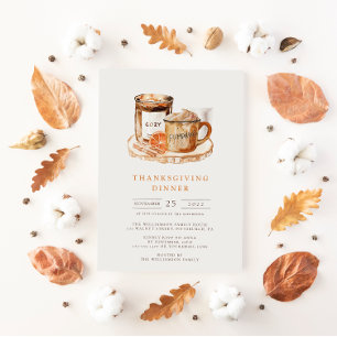 Convites Latte de Abóbora Aquarela & Vela de Ação de Graças
