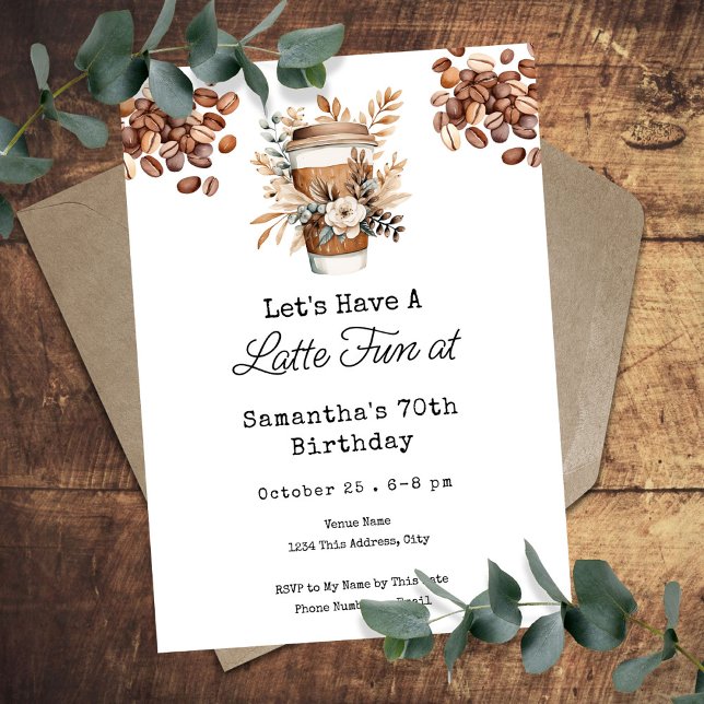 Convites Latte Fun Coffee Aniversário de 70 anos Adulto (Criador carregado)