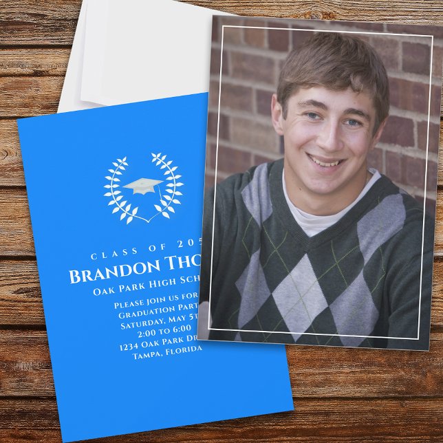 Convites Laureado com Foto Clássica de Graduação Laurel Blu (Criador carregado)