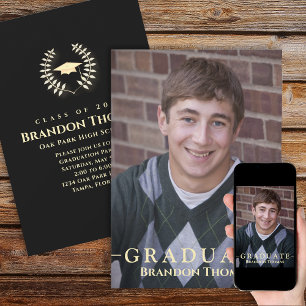 Convites Laurel Clássico de Graduação com Foto Laurel Doura