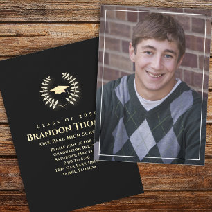 Convites Laurel Clássico de Graduação com Foto Laurel Doura