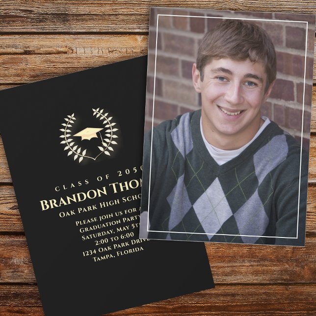 Convites Laurel Clássico de Graduação com Foto Laurel Doura (Criador carregado)