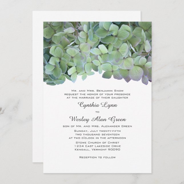 Convites Laurel Green Hydrangea Weding Traditional Invites (Frente/Verso)