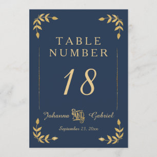 Convites Laurel Leaf Typografia Marinho Blue Dourado Table 