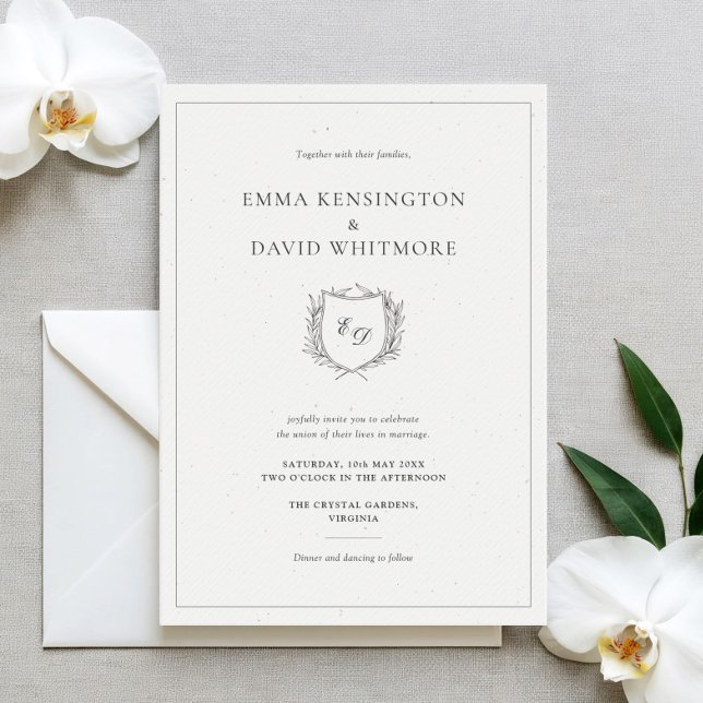 Convites Laurel Wreath & Crest Casamento Elegante Minimalis (Criador carregado)