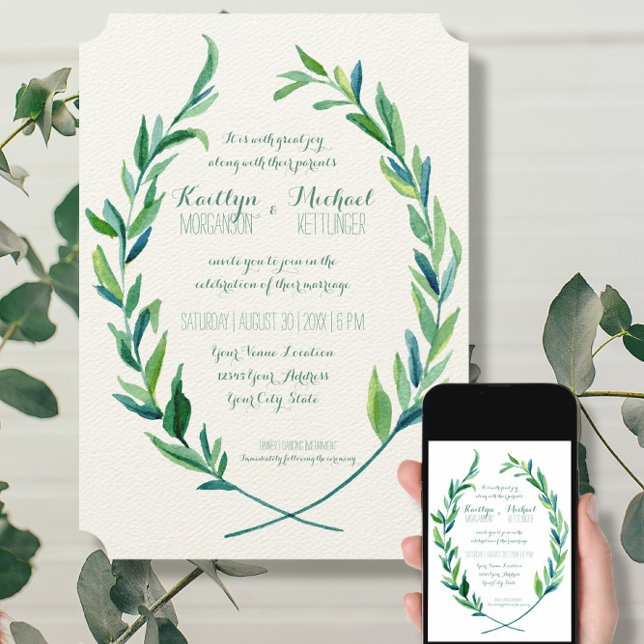 Convites Laurel Wreath Eucalyptus Leaf Branch Modern Simple (Criador carregado)