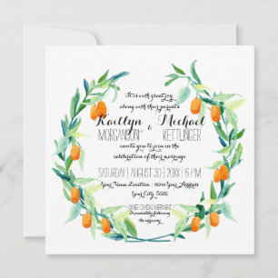 Convites Laurel Wreath Kumquat Leaf Branch Modern Square
