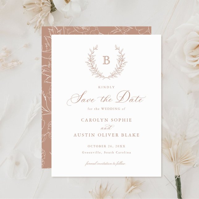 Convites Laurel Wreath Monograma Crest Casamento Salvar a D (Criador carregado)