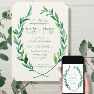 Convites Laurel Wreath Olive Leaf Branch Modern Simple