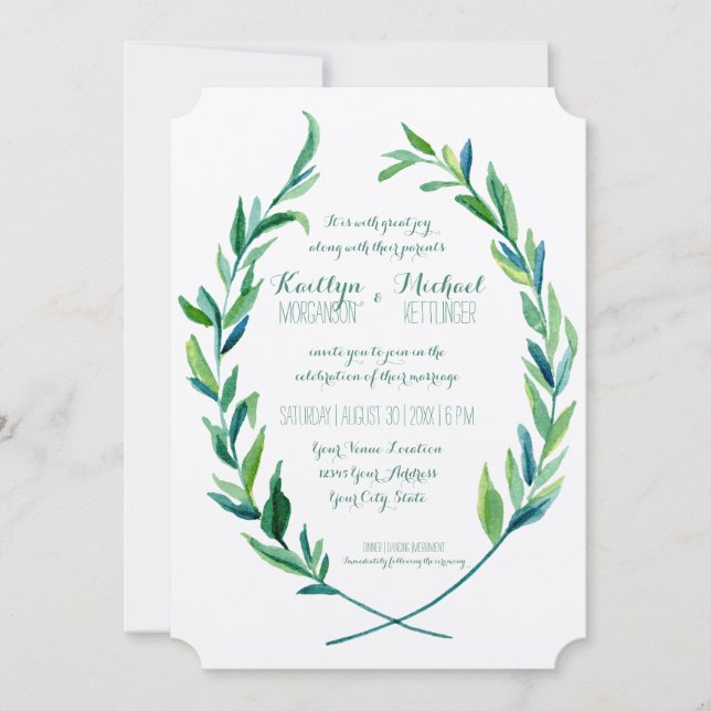 Convites Laurel Wreath Olive Leaf Branch Modern Simple (Frente)