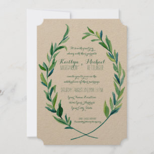 Convites Laurel Wreath Olive Leaf Branch Modern Simple