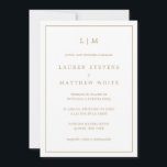 Convites Lauren Dourado Monograma Elegante Casamento Espanh<br><div class="desc">Simples convite de casamento espanhol com um design elegante e eterno com seu monograma de duas letras no topo e seus detalhes cercados por uma fronteira fina. Todo texto está em tom dourado, sobre fundo branco. A cor da fonte pode ser alterada para qualquer cor desejada clicando no botão personalizar...</div>